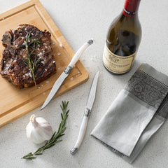 Laguiole Connoisseur 4-Piece Steak Knife Set With Pearl White Handles
