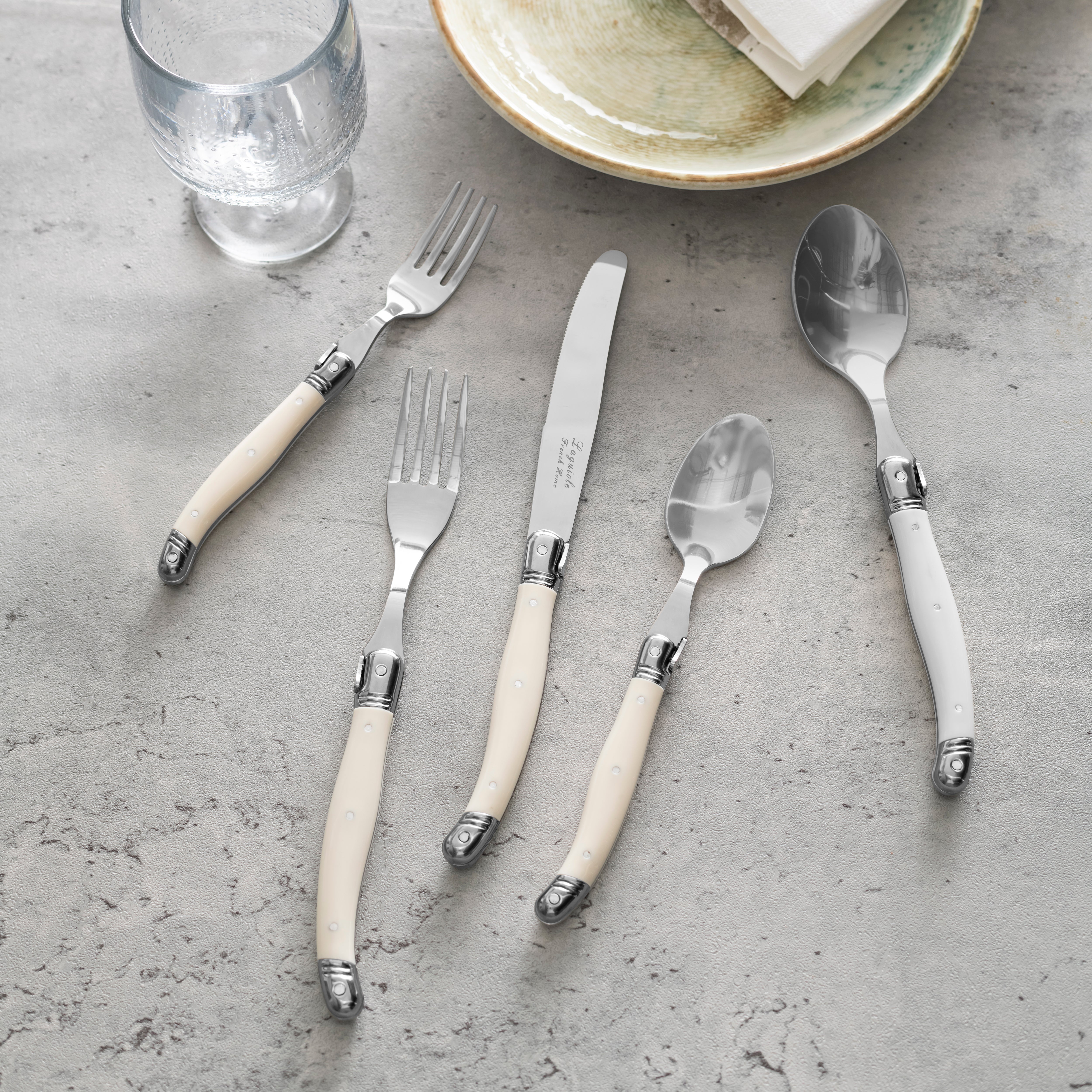  French Home Laguiole Connoisseur 20-Piece 18/10 Stainless-Steel Flatware Set With Ivory-Colored Handles - Default Title - Bonton