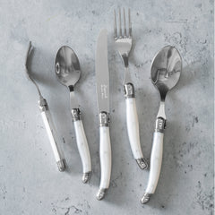 Laguiole Connoisseur 20-Piece 18/10 Stainless-Steel Flatware Set With Pearl White Handles