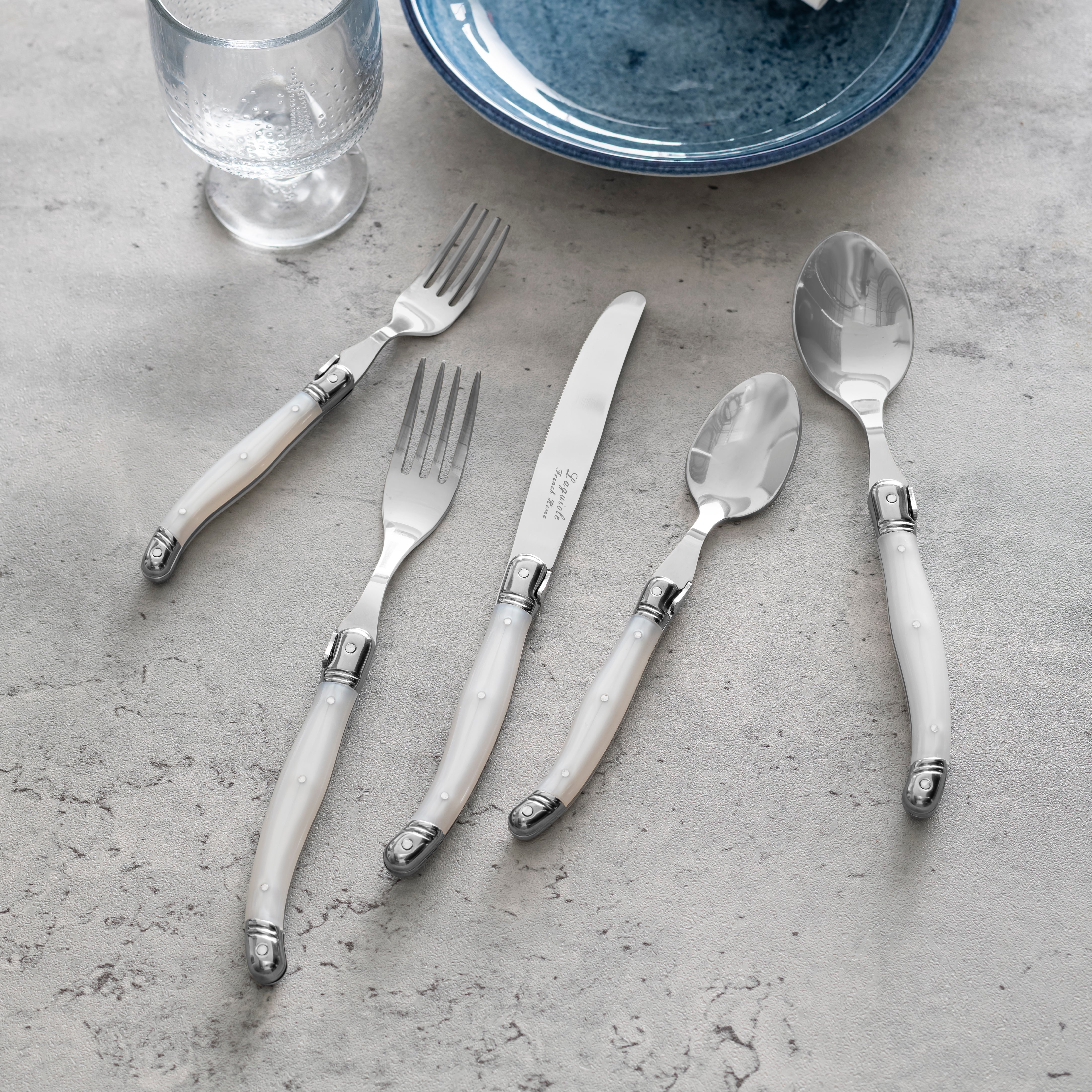  French Home Laguiole Connoisseur 20-Piece 18/10 Stainless-Steel Flatware Set With Pearl White Handles - Default Title - Bonton