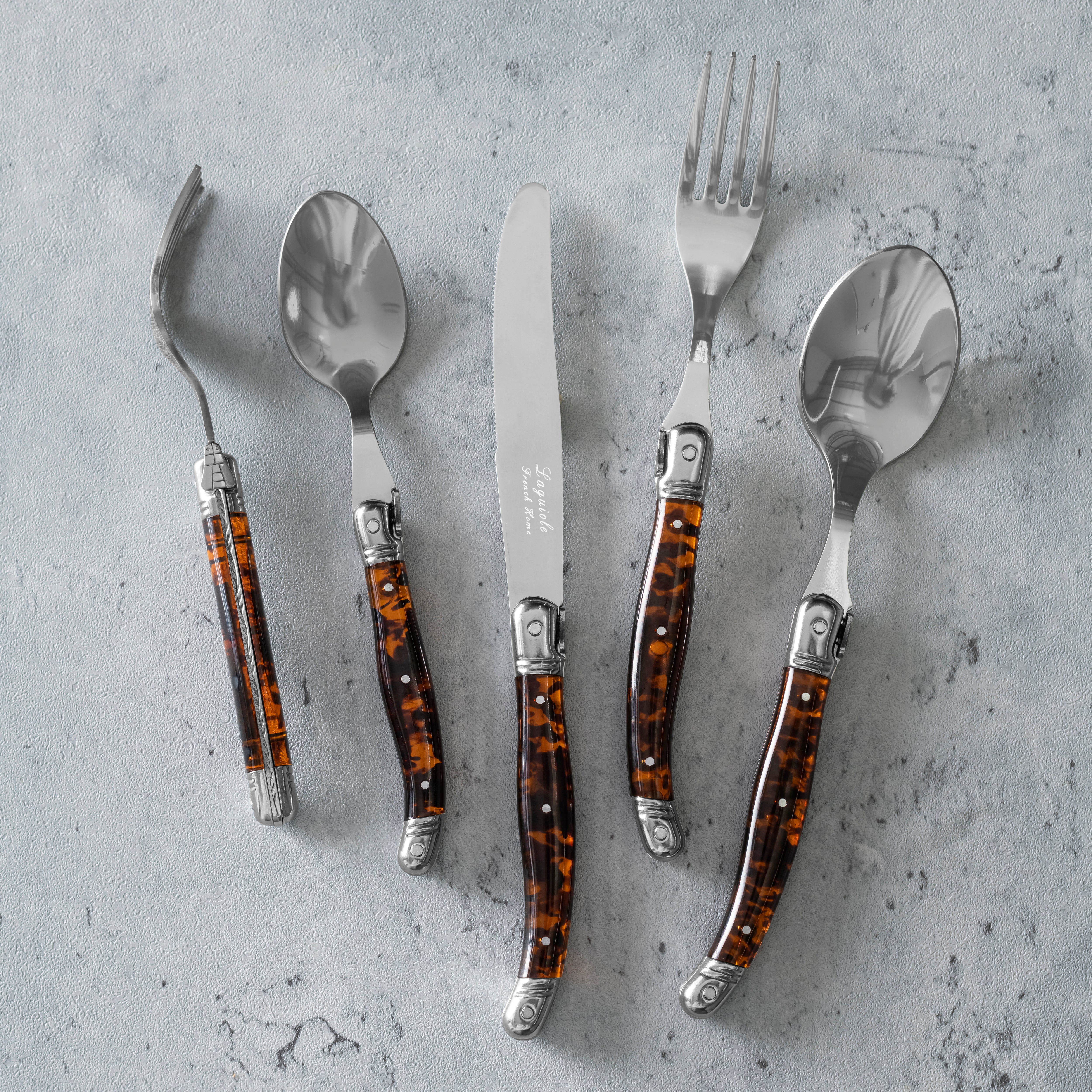  French Home Laguiole Connoisseur 20-Piece 18/10 Flatware Set With Tortoise Handles - Default Title - Bonton