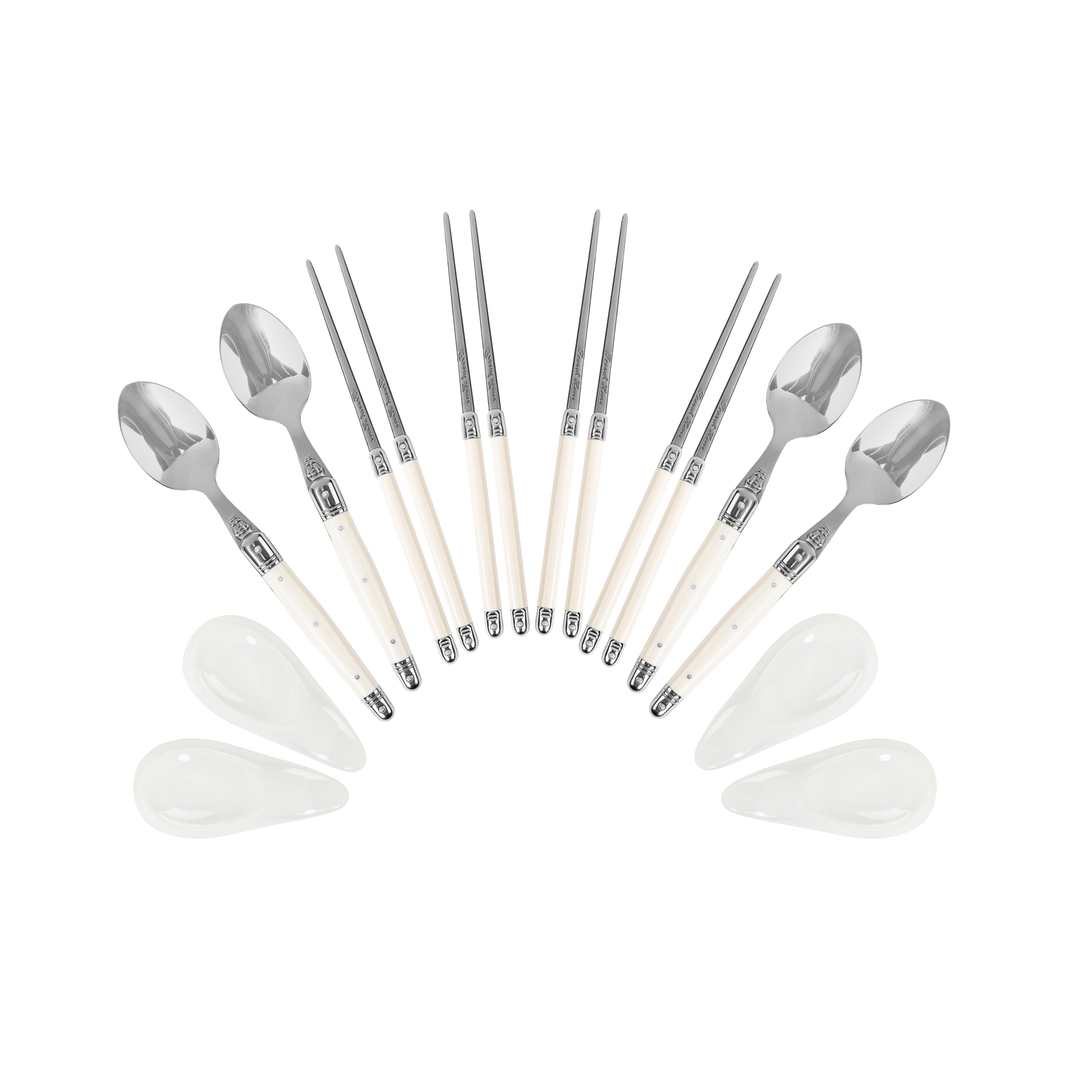  French Home Faux Ivory Chopsticks, Laguiole Spoons and Ceramic Rests, Set of 4 Pairs - Default Title - Bonton