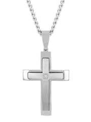 .07Ct Lab-Grown Diamond Stainless Steel Cross Pendant