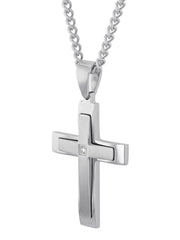 .07Ct Lab-Grown Diamond Stainless Steel Cross Pendant