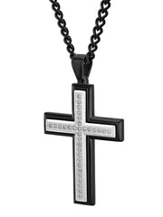 1/2Ctw Lab-Grown Diamond Stainless Steel With Black Ip Cross Pendant