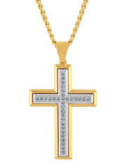 1/2Ctw Lab-Grown Diamond Stainless Steel With Yellow Ip Cross Pendant