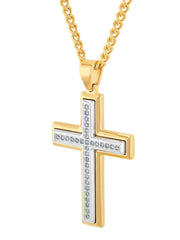 1/2Ctw Lab-Grown Diamond Stainless Steel With Yellow Ip Cross Pendant