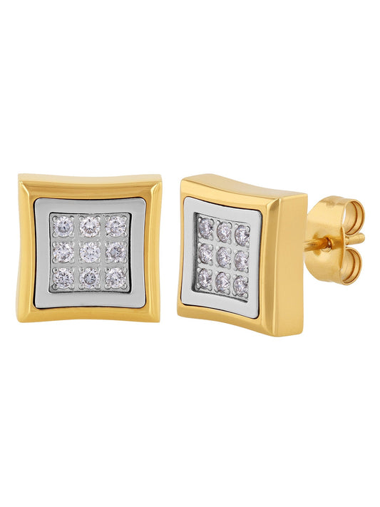 1/4Ctw Lab-Grown Diamond Stainless Steel With Yellow Ip Square Earrings