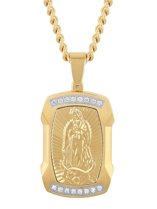 1/5Ctw Lab-Grown Diamond Stainless Steel With Yellow Ip Religious Dog Tag