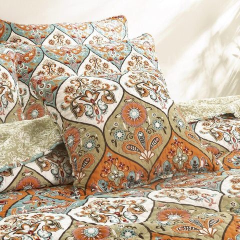 DaDa Bedding Bohemian Floral Paisley Garden Coral Teal Quilted Bedspread Set (LH1403) by DaDa Bedding Collection