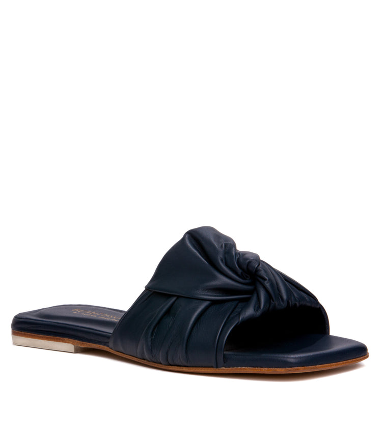 LIA Leather Flat Slides Ladies Sandals NAVY