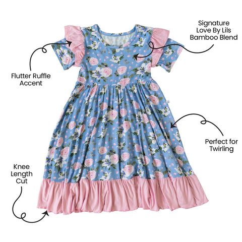 Lillian Floral Bamboo Ruffle Spin Dress