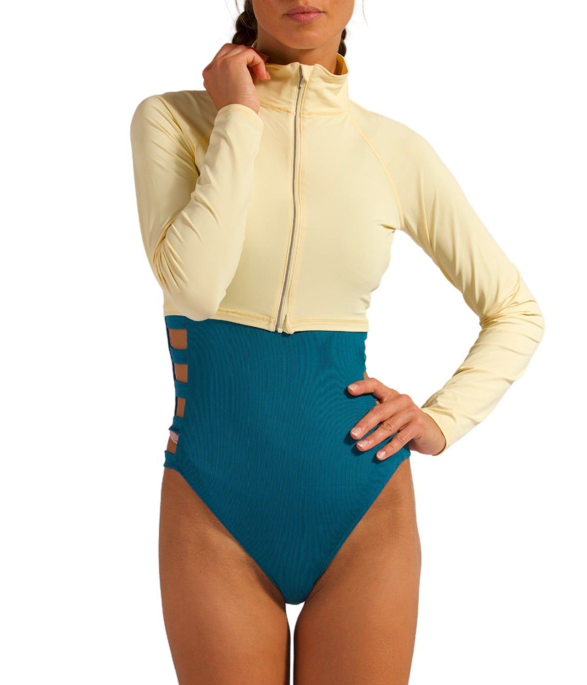  BloqUV BloqUV Women's UPF 50+ Sun Protection Full Zip Crop Top - Lemon Yellow - Bonton