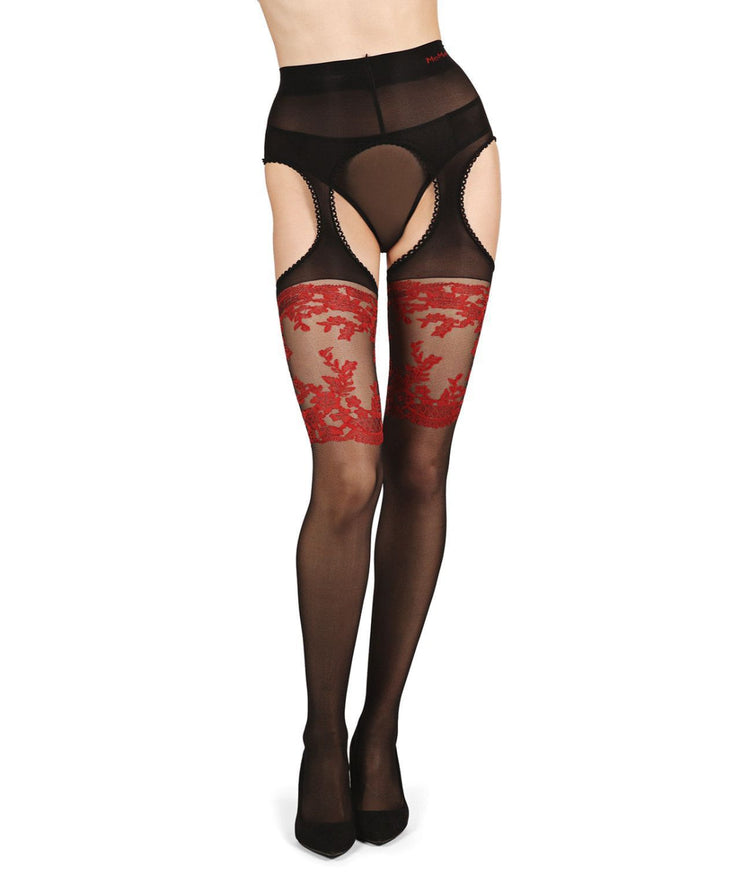 Women's All-In-One Lace Suspender Floral Fishnet Tights