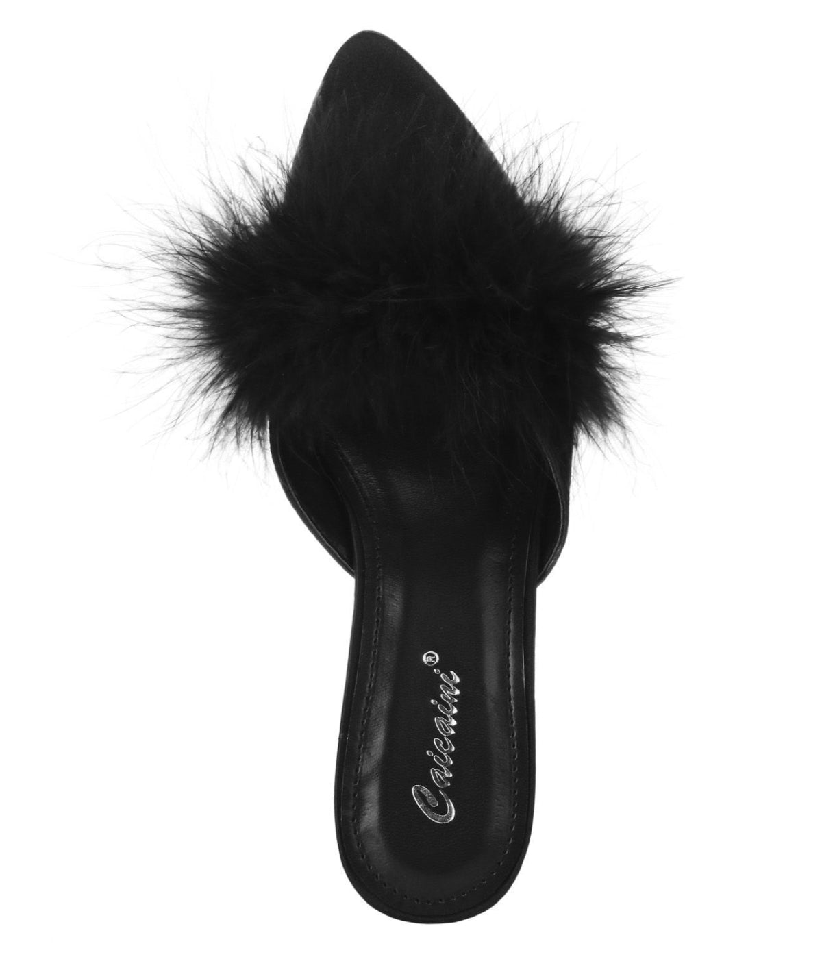 Women's Mona Marabou Hard Sole Slender Heel Slipper Black