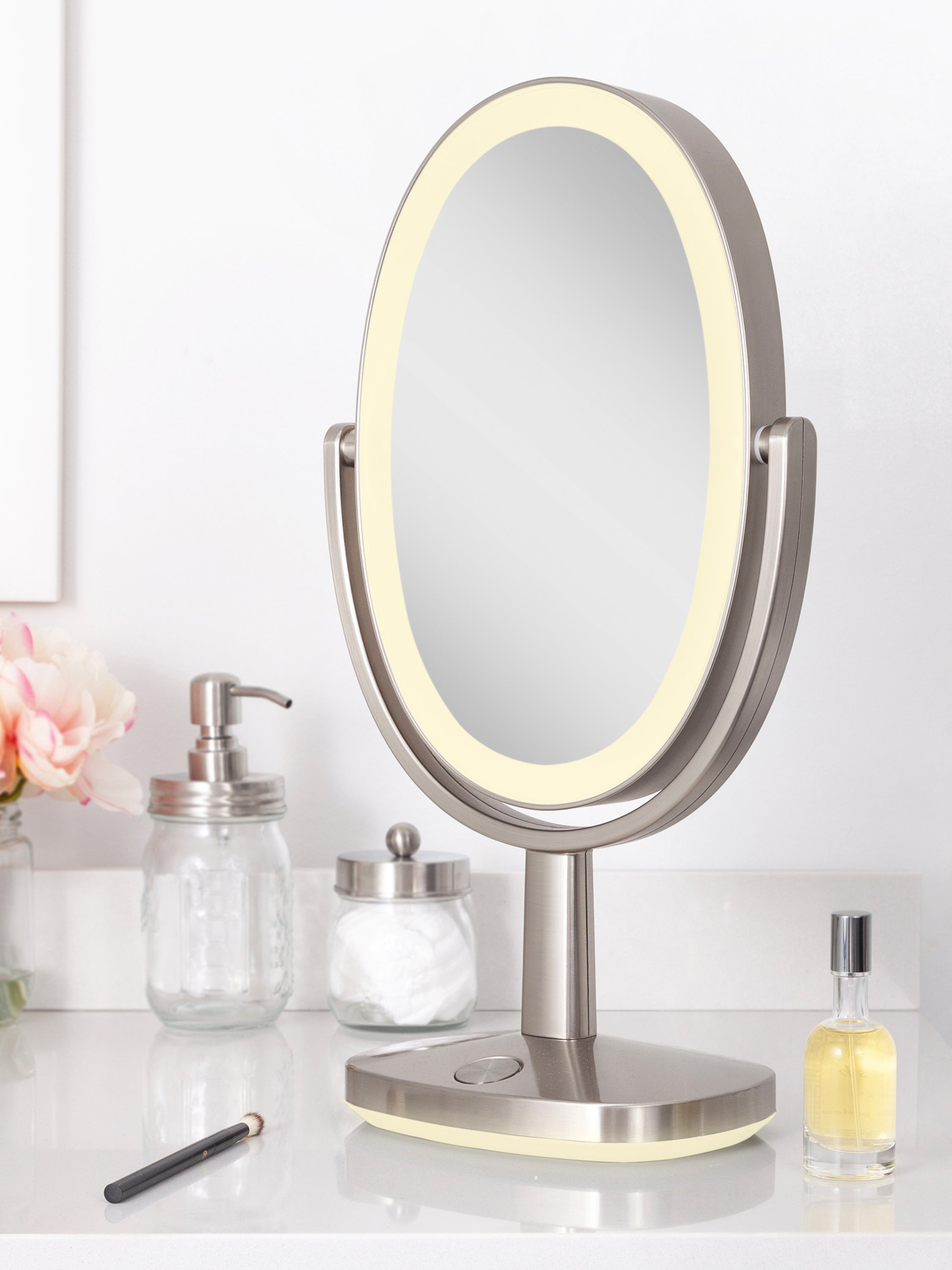  Zadro Newport Lighted Makeup Mirror with 5X/1X Magnification & Touch Pad - Satin Nickel - Bonton