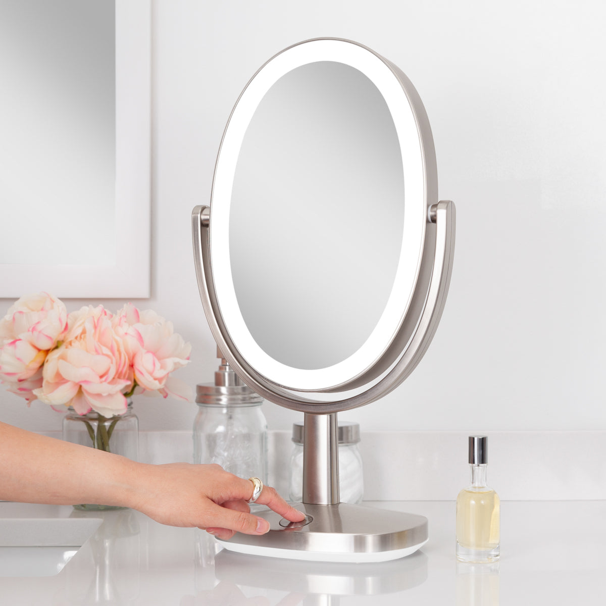  Zadro Newport Lighted Makeup Mirror with 5X/1X Magnification & Touch Pad - Satin Nickel - Bonton