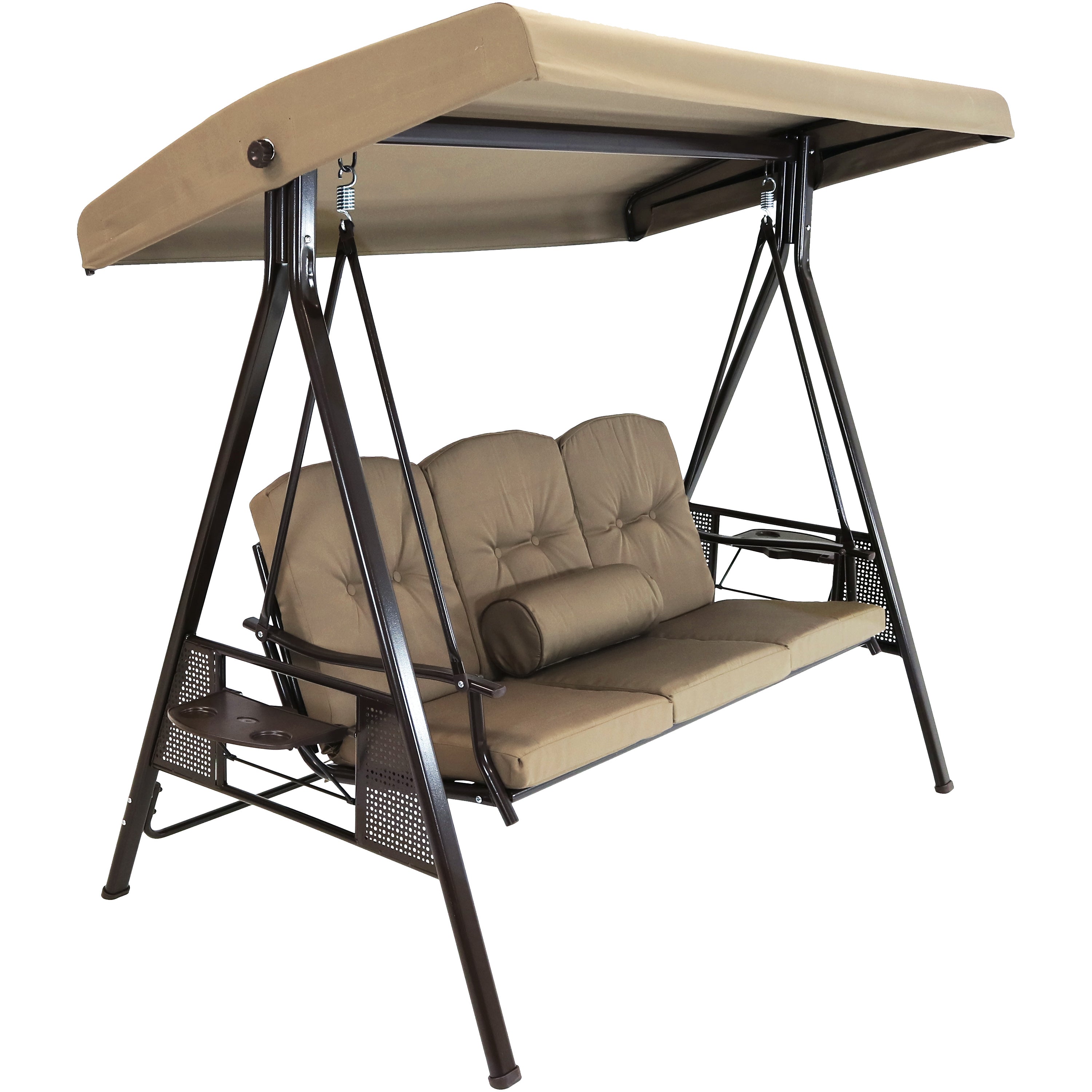  Sunnydaze Decor 3-Person Patio Swing with Adjustable Canopy and Cushions - Brown - Bonton