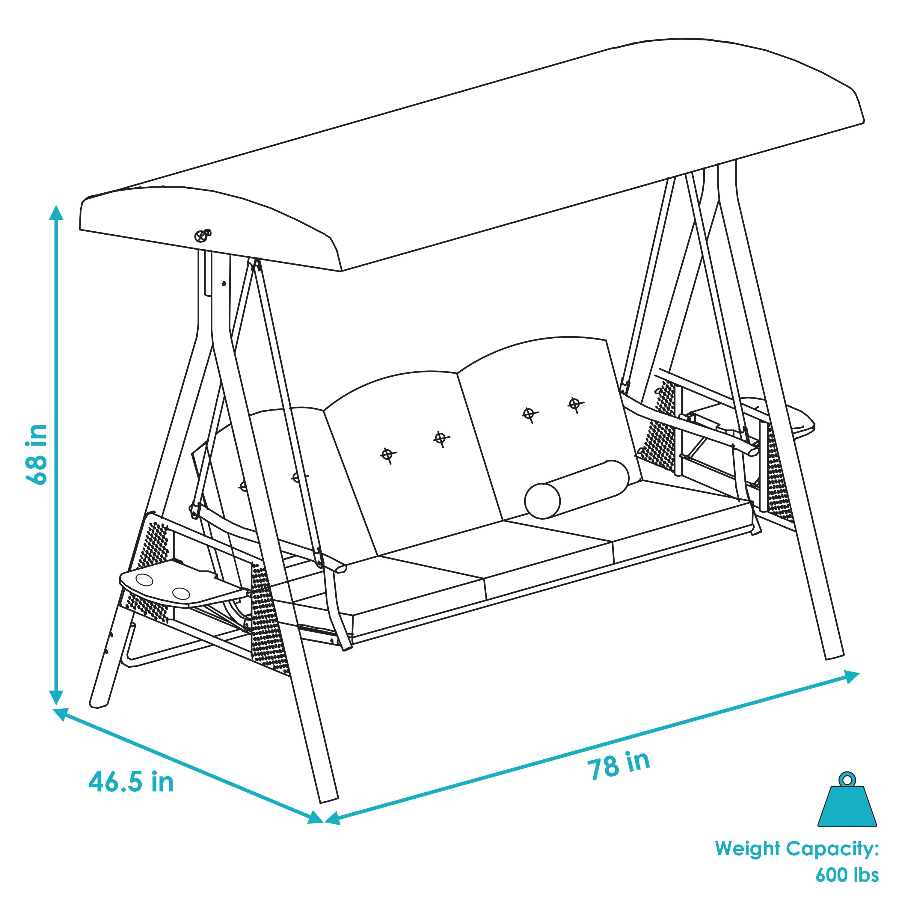  Sunnydaze Decor 3-Person Patio Swing with Adjustable Canopy and Cushions - Brown - Bonton