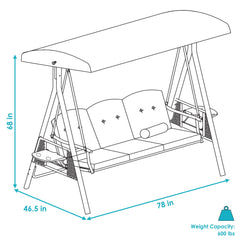 3-Person Patio Swing with Adjustable Canopy and Cushions