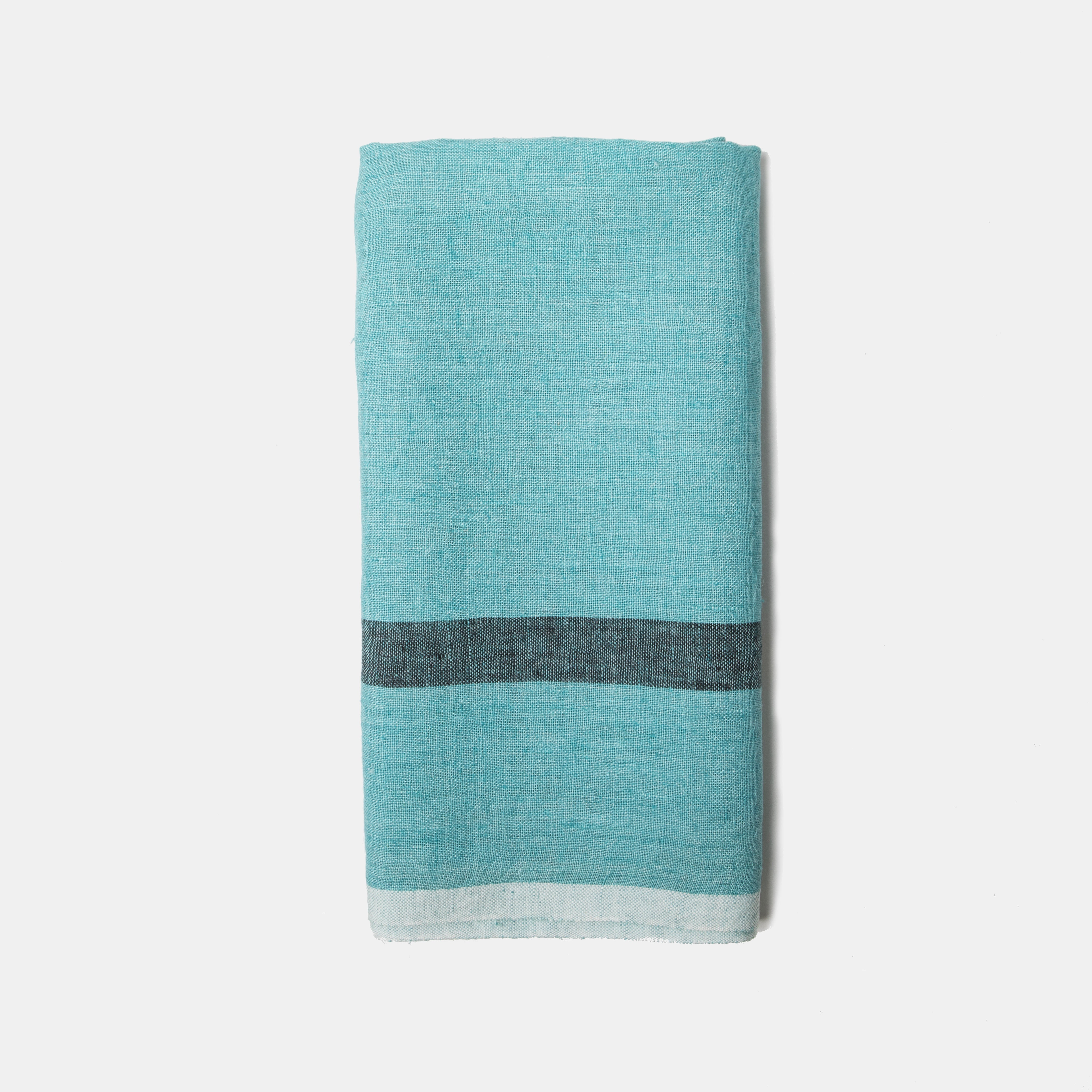  Couleur Nature Laundered Linen Towels Set of 2 - Aqua/Lime - Bonton