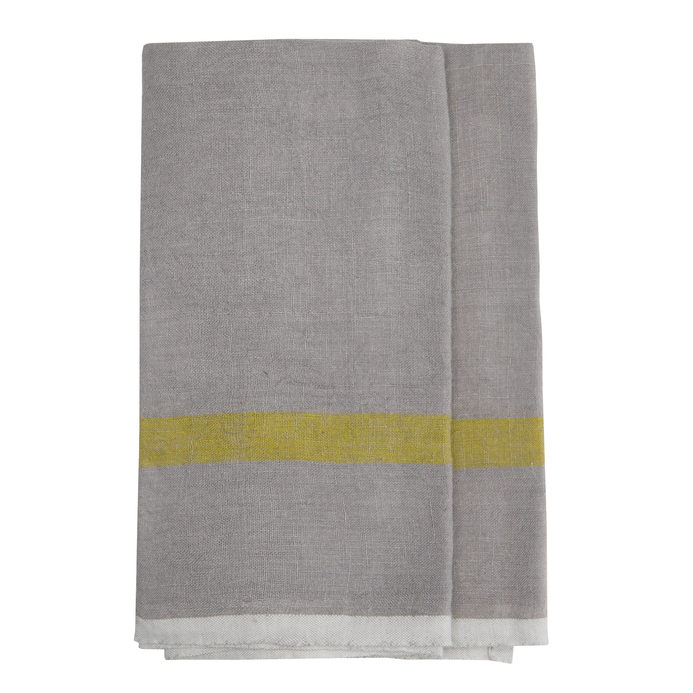  Caravan Laundered Linen Towels, Set of 2 - Grey & Lime - Bonton