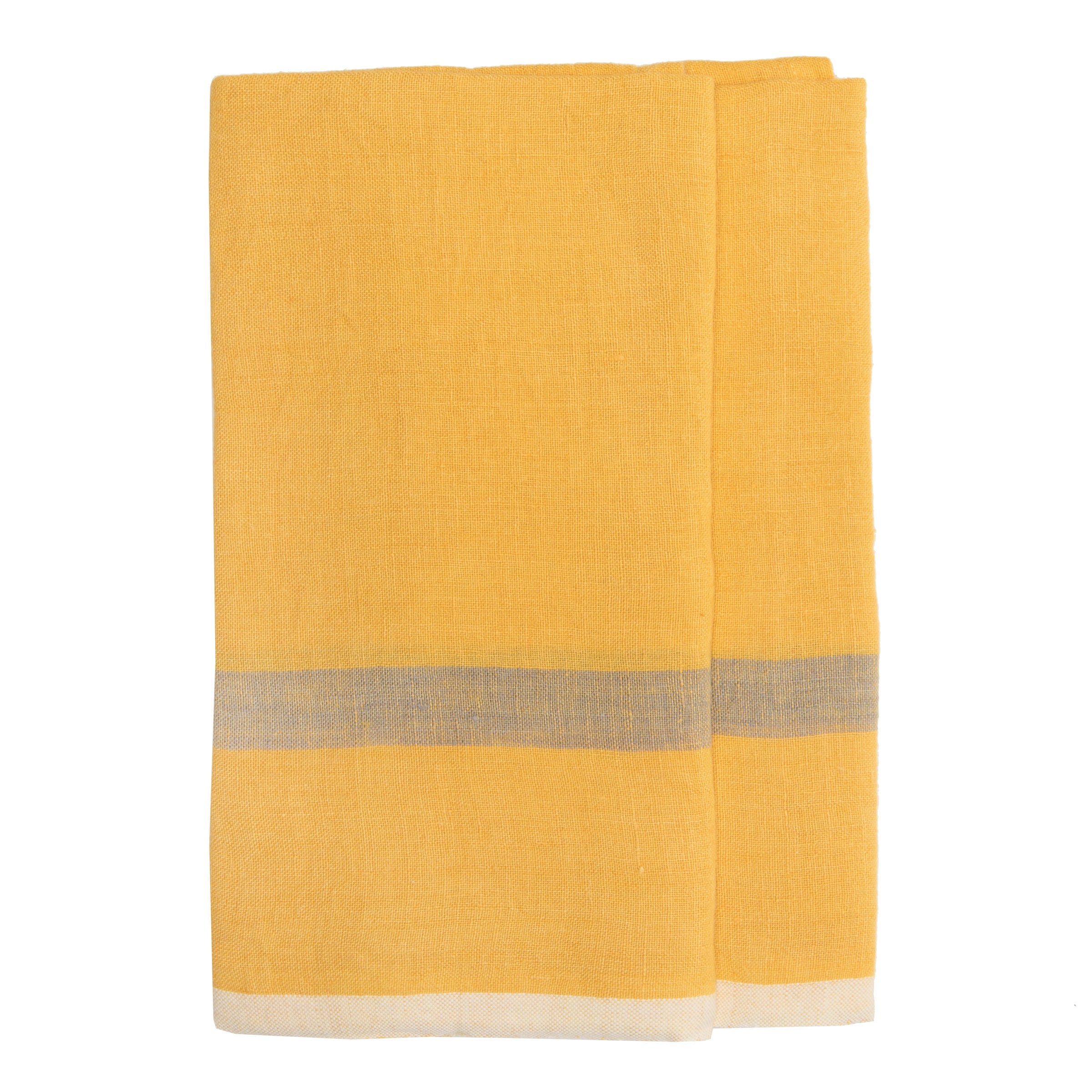  Caravan Laundered Linen Towels, Set of 2 - Grey & Lime - Bonton