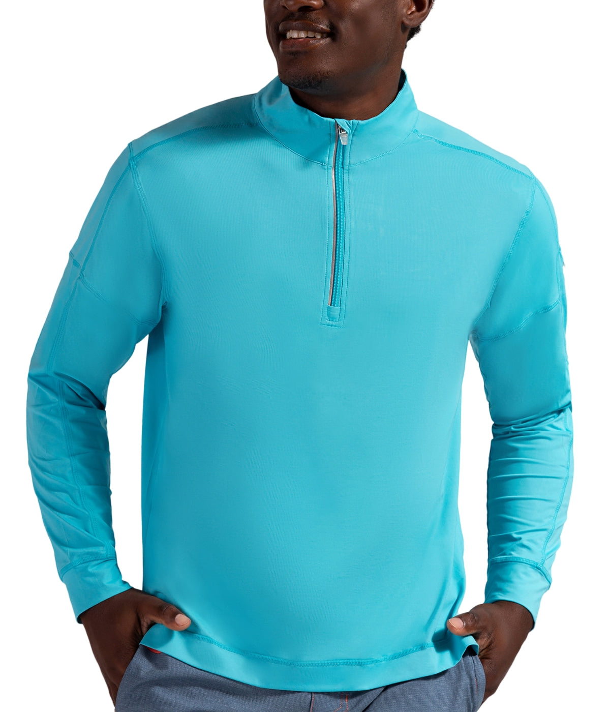  BloqUV BloqUV Men's UPF 50+ Sun Protection Long Sleeve Mock Zip Top - Light Turquoise - Bonton