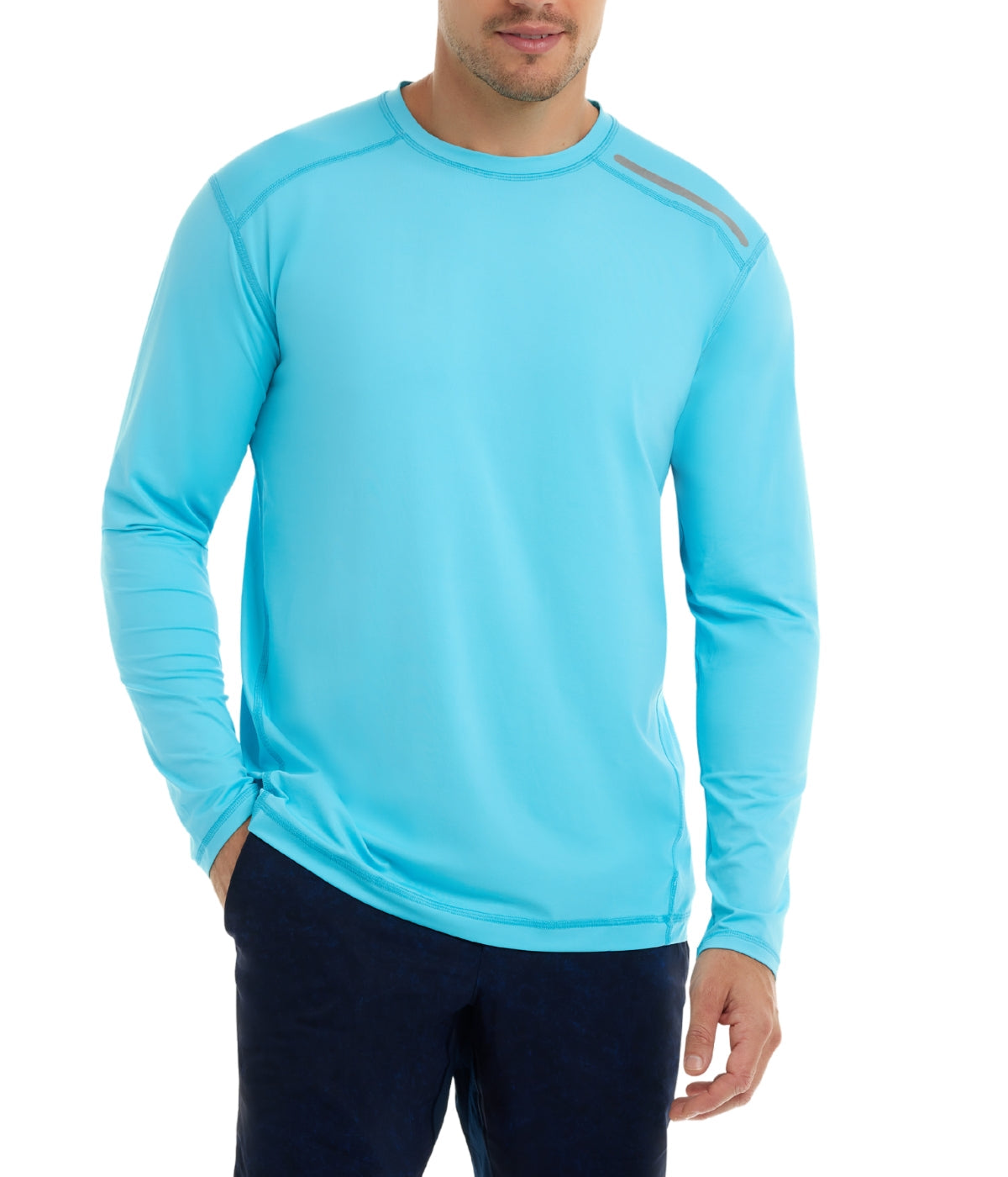  BloqUV BloqUV Men's UPF 50+ Sun Protection Long Sleeve Jet Tee Top - Light Turquoise - Bonton