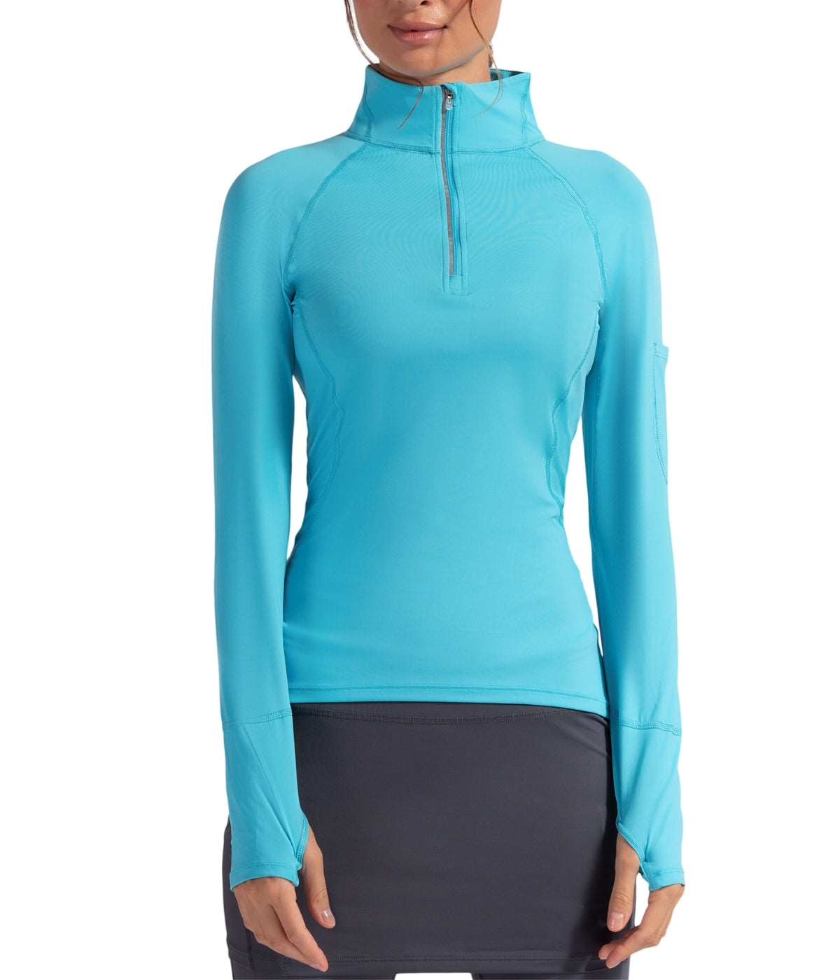  BloqUV BloqUV Women's UPF 50+ Sun Protection Mock Neck Quarter Zip Top - Light Turquoise - Bonton