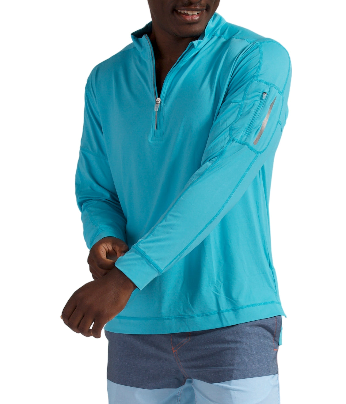  BloqUV BloqUV Men's UPF 50+ Sun Protection Long Sleeve Mock Zip Top - Light Turquoise - Bonton