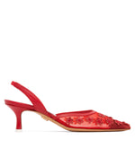 LULU Mesh Kitten Heel Ladies Sandals RED