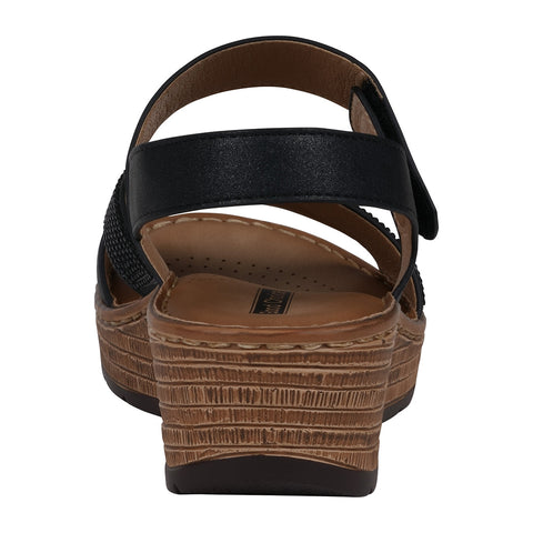Women's Lux Black Embellished Velcro Wedge Sandals