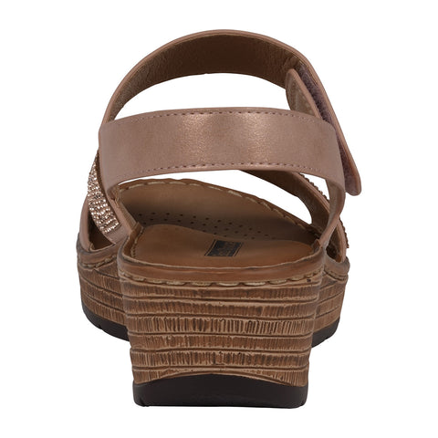 Women's Lux Blush Embellished Velcro Wedge Sandals