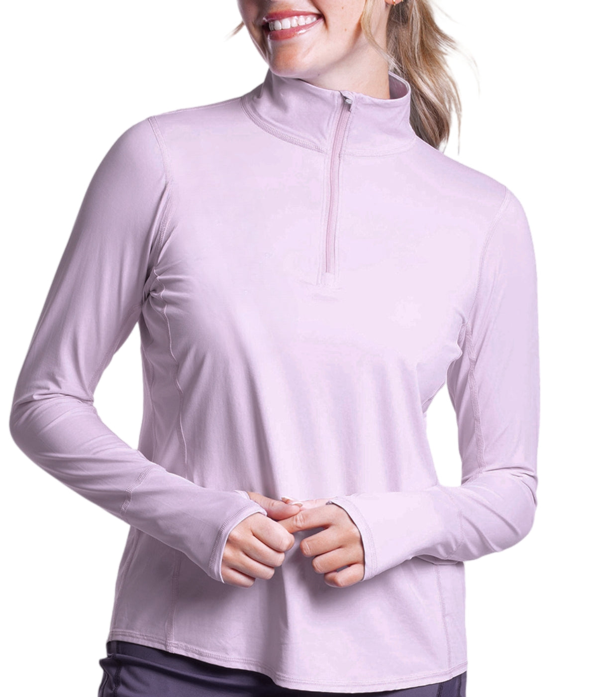  BloqUV BloqUV Women's UPF 50+ Sun Protection Relaxed Mock Neck Quarter Zip Top - Lavender - Bonton