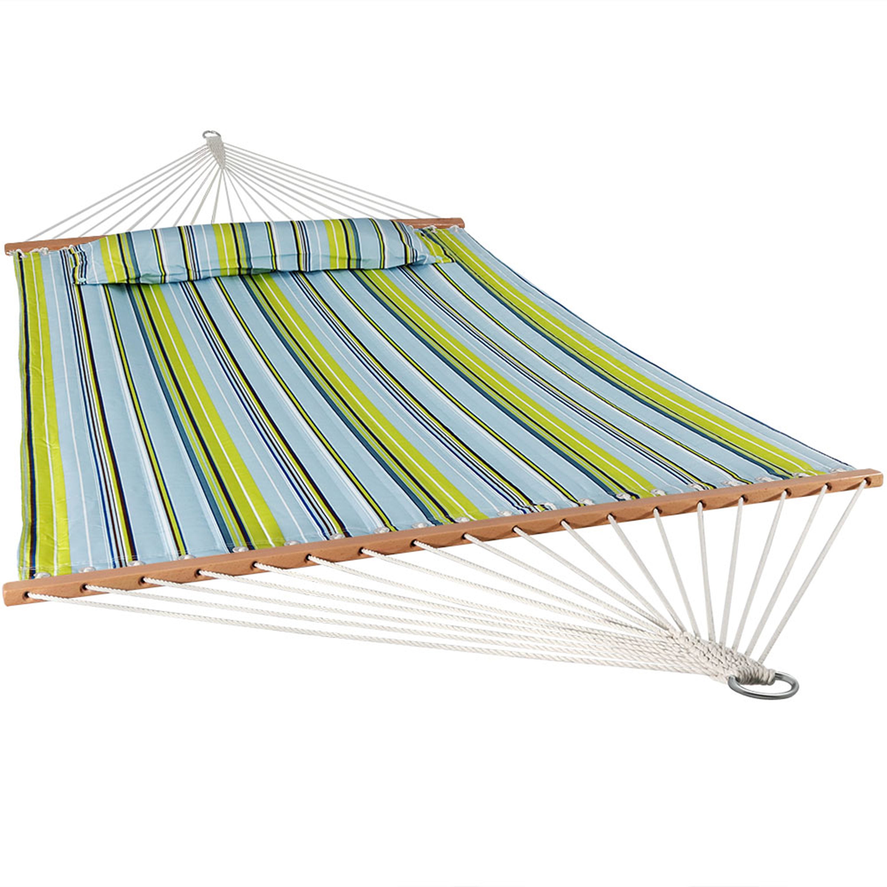  Sunnydaze Decor Quilted Fabric Hammock Two-Person with Spreader Bars - 450 lb Weight Capacity - Ocean Isle - Bonton