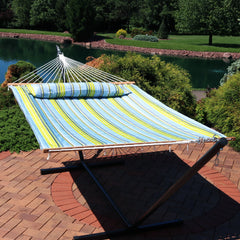 Quilted Fabric Hammock Two-Person with Spreader Bars - 450 lb Weight Capacity