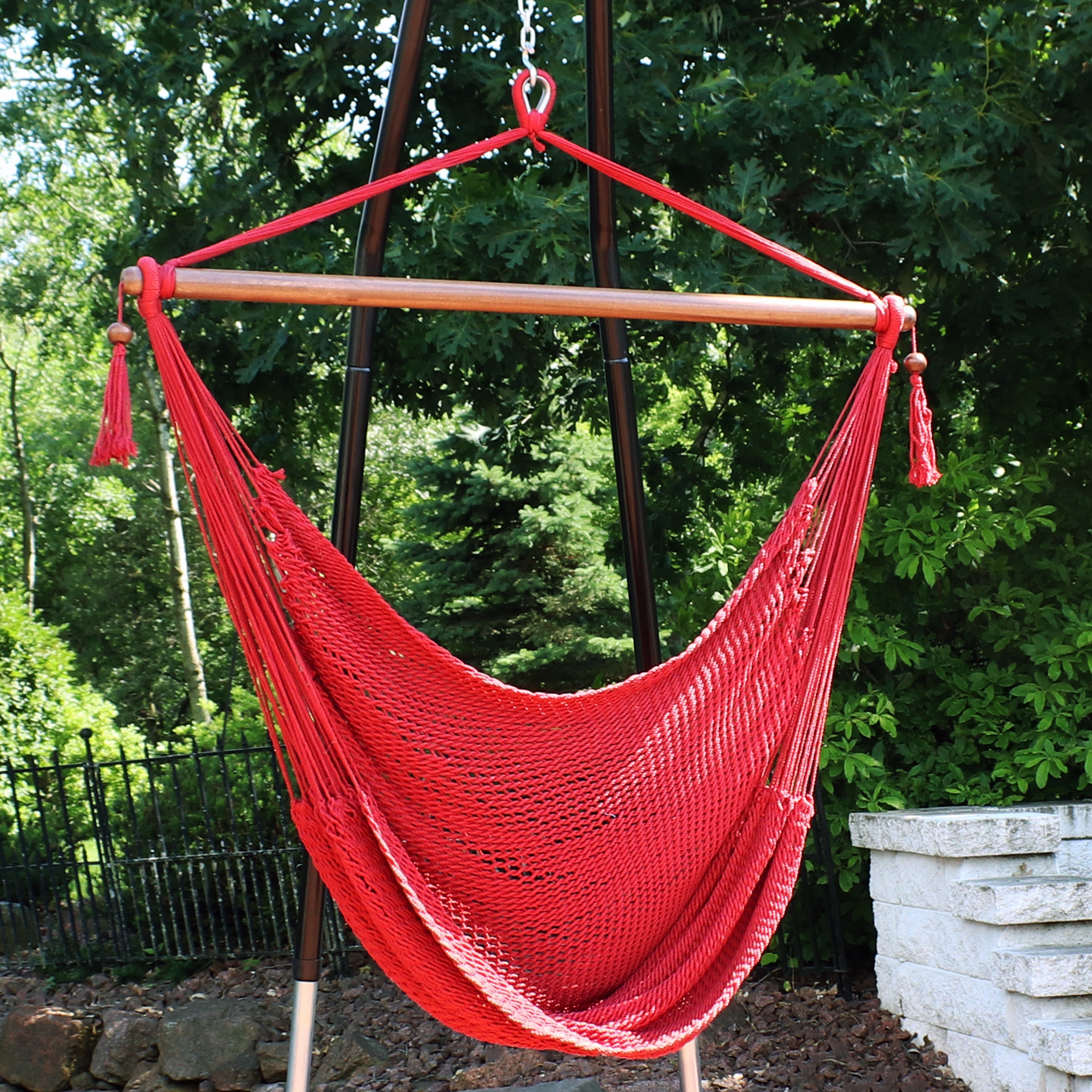  Sunnydaze Decor Caribbean Style Extra Large Hanging Rope Hammock Chair Swing - Sky Blue - Bonton