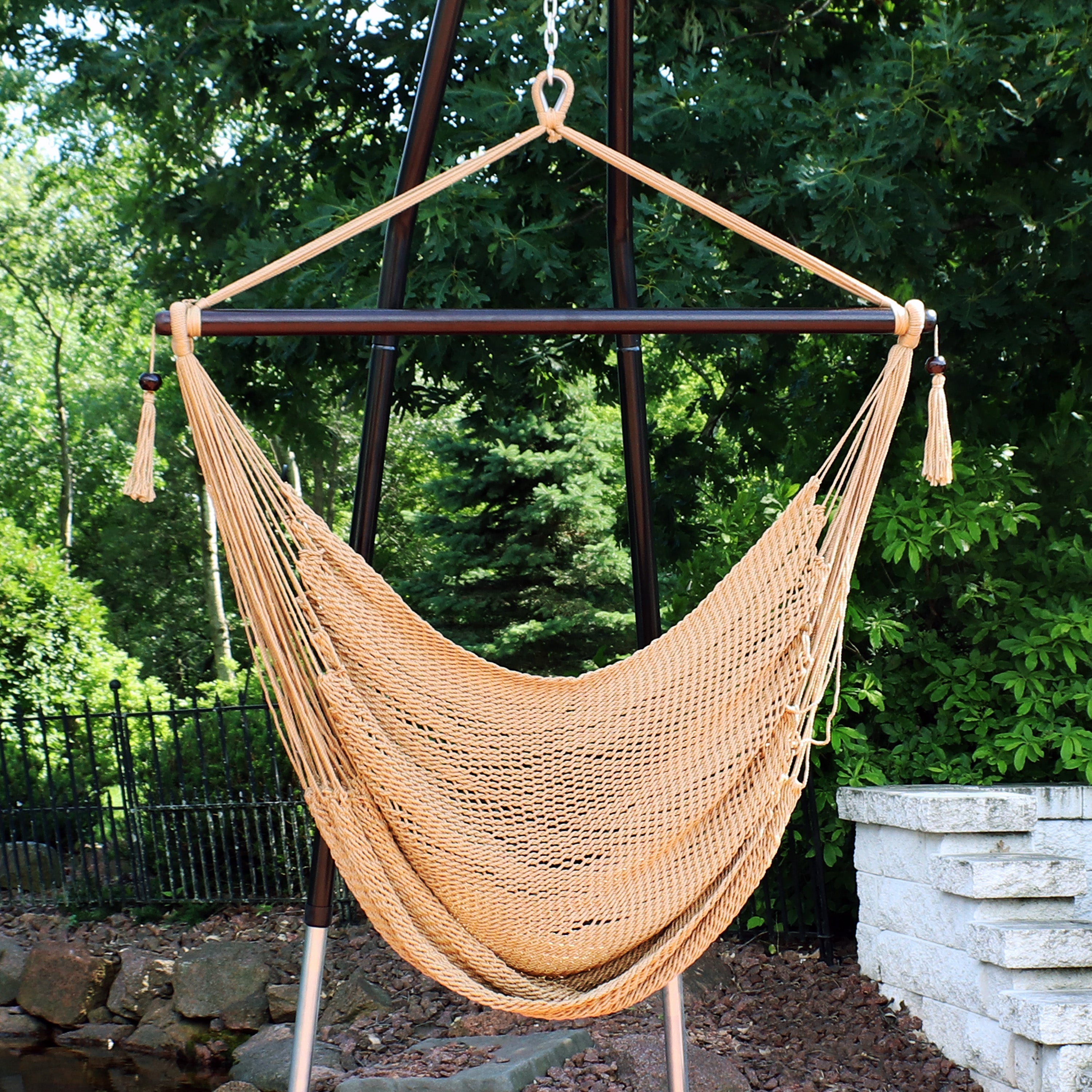  Sunnydaze Decor Caribbean Style Extra Large Hanging Rope Hammock Chair Swing - Mocha - Bonton