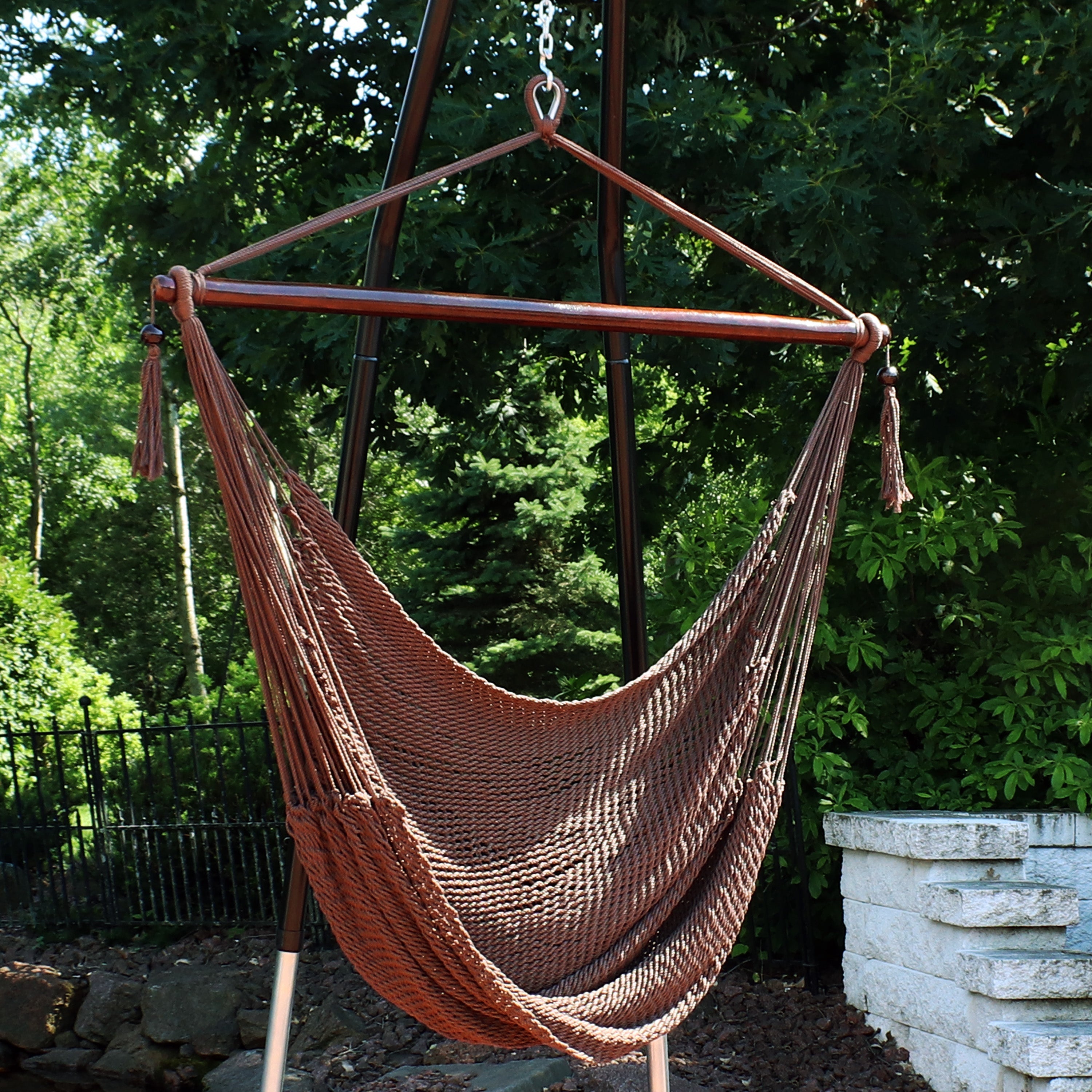  Sunnydaze Decor Caribbean Style Extra Large Hanging Rope Hammock Chair Swing - Mocha - Bonton