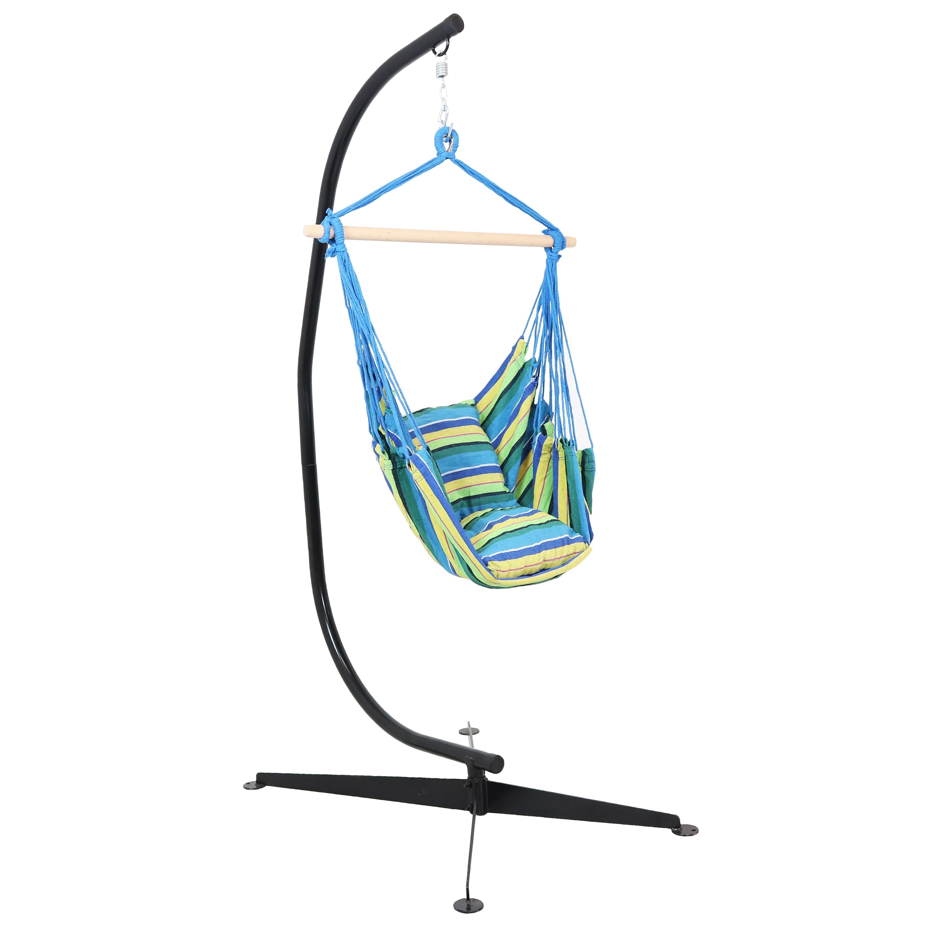  Sunnydaze Decor Double Cushion Hanging Rope Hammock Chair Swing with C-Stand - 265 lb Weight Capacity - Ocean View - Bonton