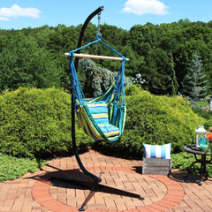 Double Cushion Hanging Rope Hammock Chair Swing with C-Stand - 265 lb Weight Capacity