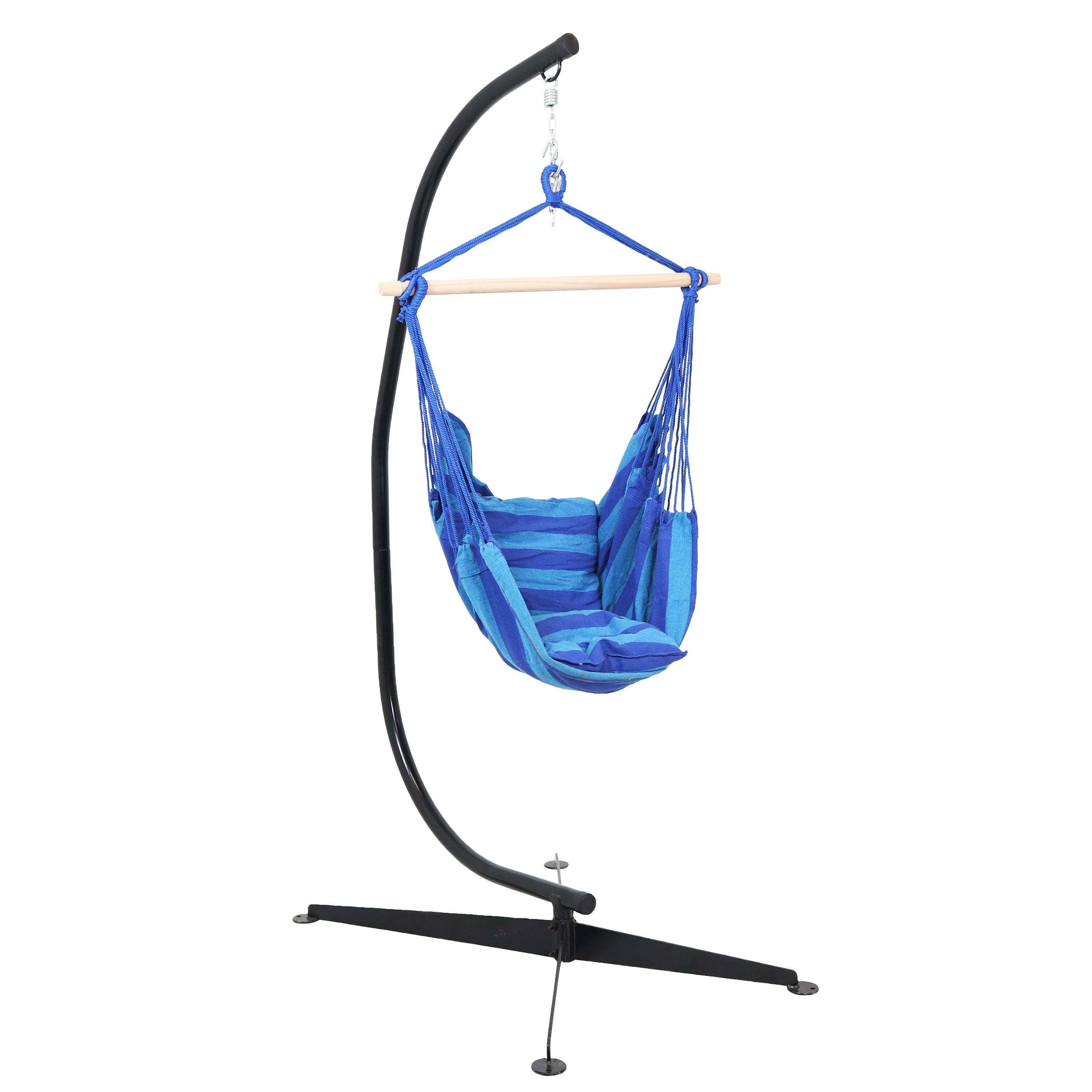  Sunnydaze Decor Double Cushion Hanging Rope Hammock Chair Swing with C-Stand - 265 lb Weight Capacity - Ocean View - Bonton