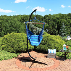 Double Cushion Hanging Rope Hammock Chair Swing with C-Stand - 265 lb Weight Capacity