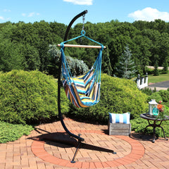 Double Cushion Hanging Rope Hammock Chair Swing with C-Stand - 265 lb Weight Capacity