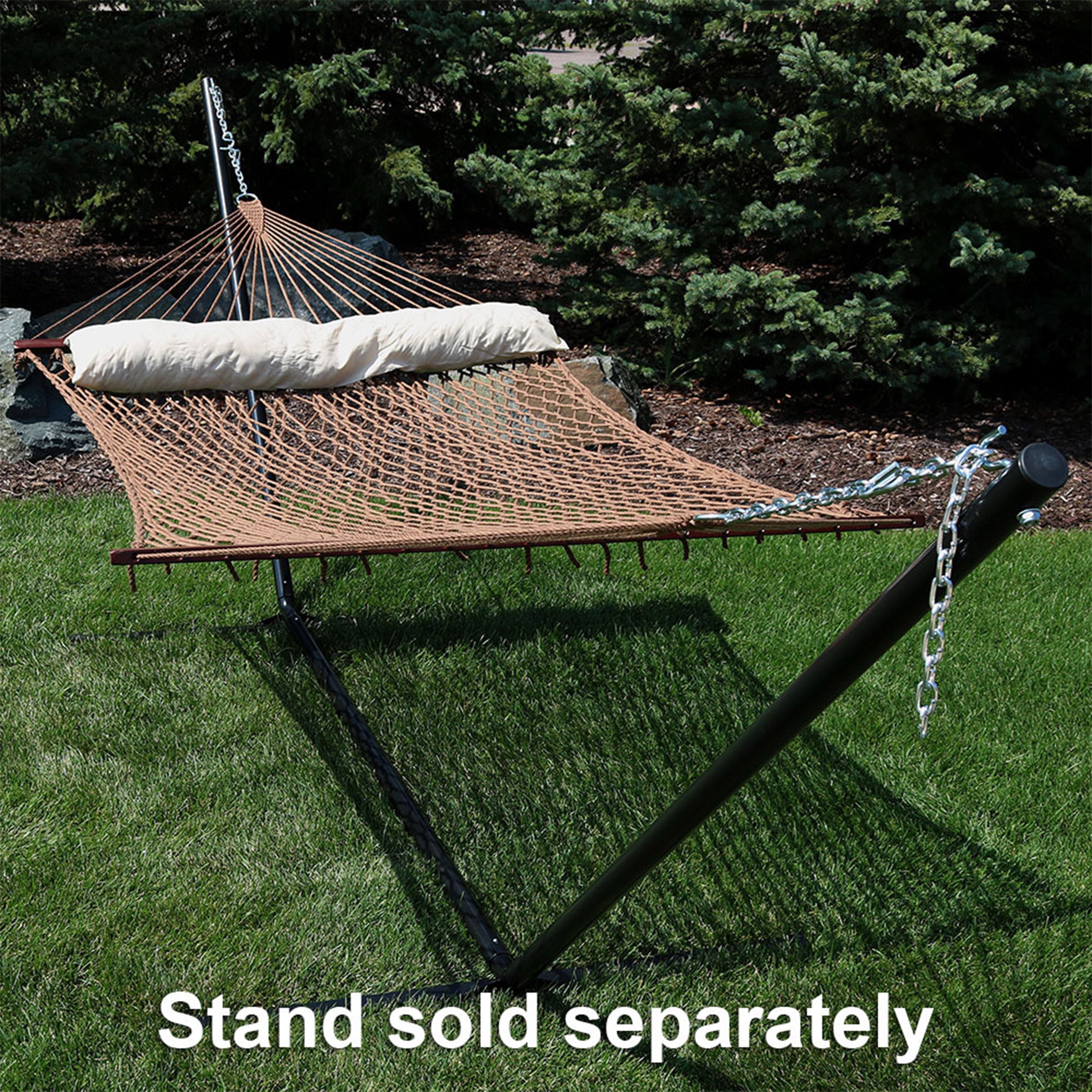  Sunnydaze Decor Double Wide 2-Person 100% Polyester Rope Hammock with Spreader Bars - Brown - Bonton