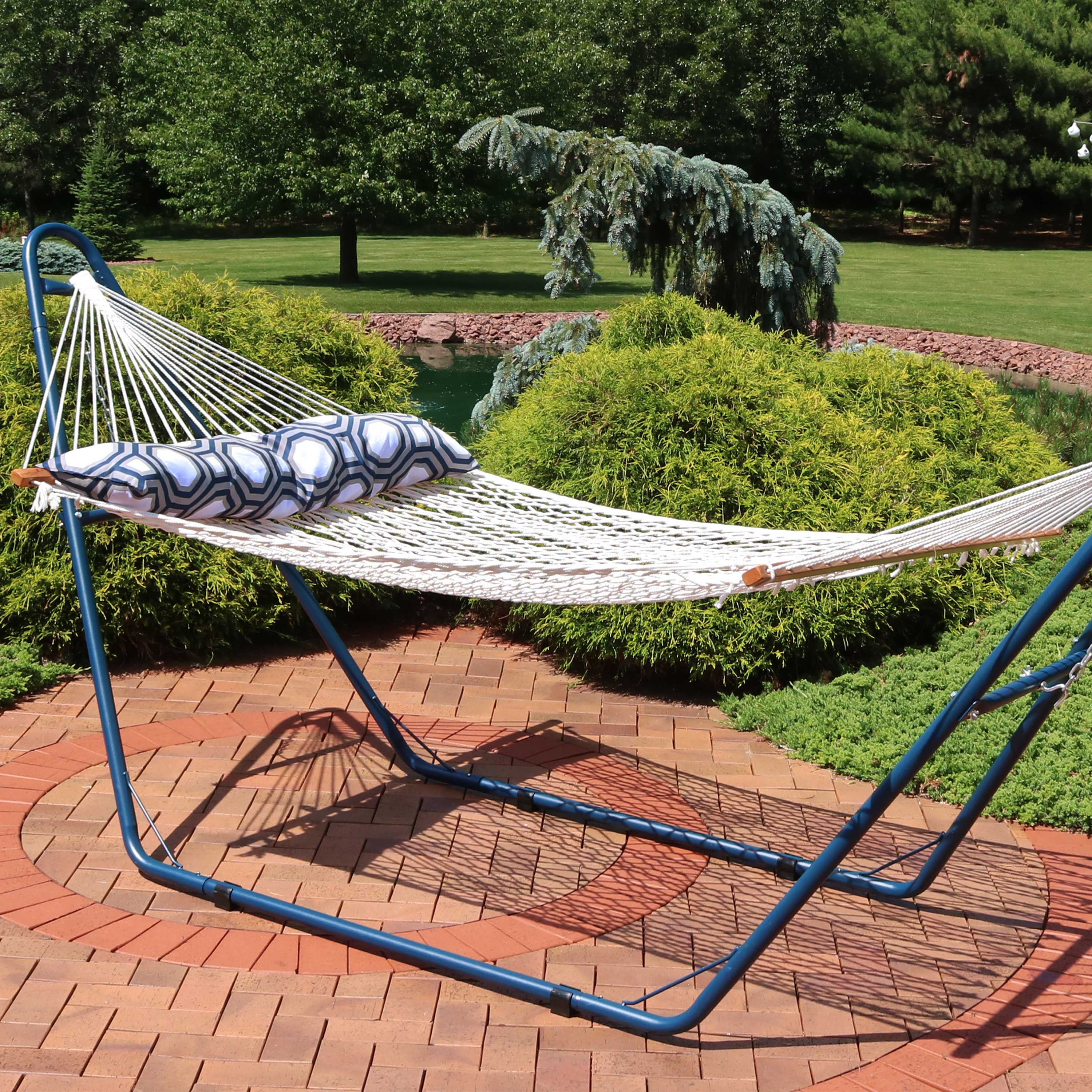  Sunnydaze Decor Double Wide 2-Person 100% Polyester Rope Hammock with Spreader Bars - White - Bonton