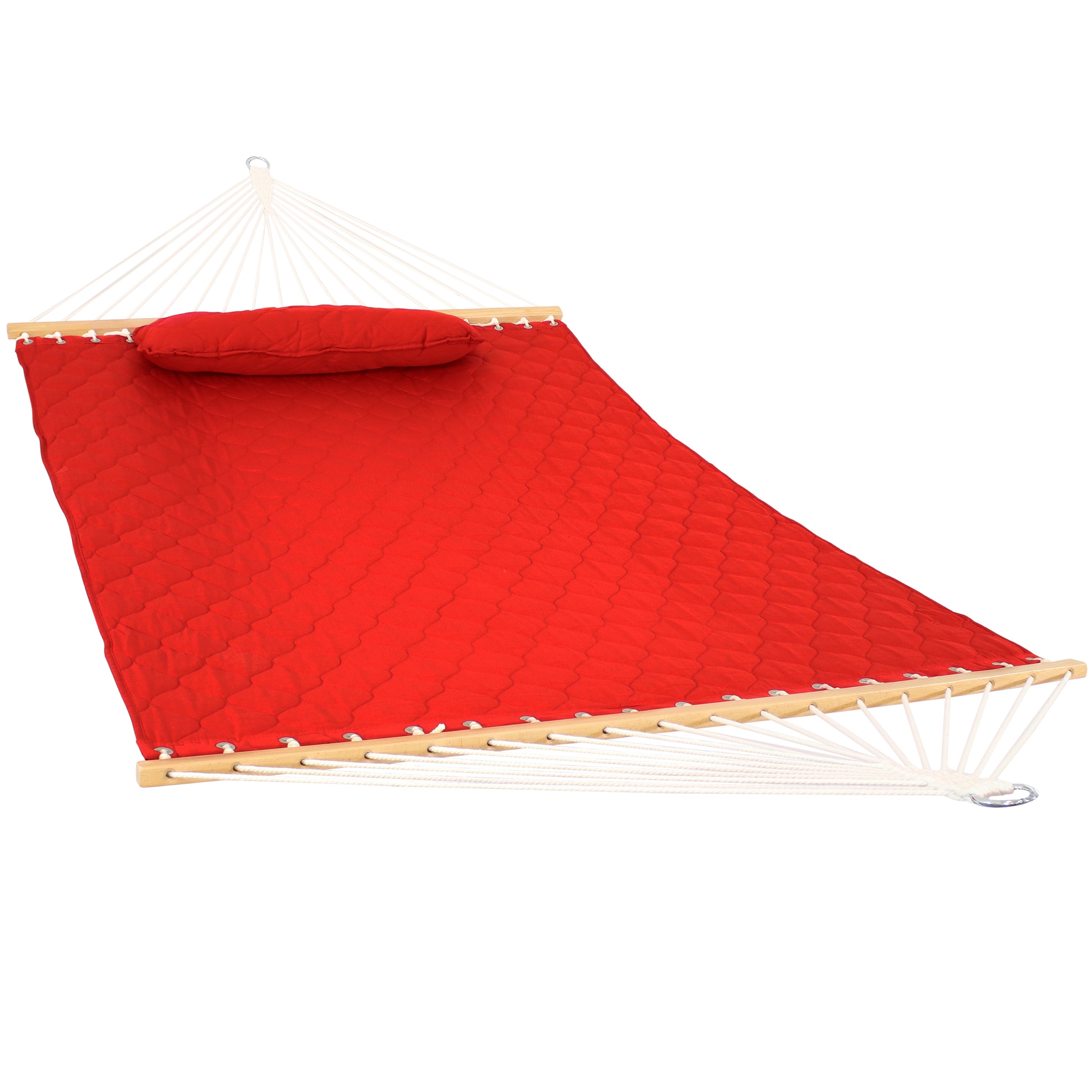  Sunnydaze Decor Two-Person Quilted Fabric Hammock with Spreader Bars and Detachable Pillow - 440 lb Weight Capacity - Red - Bonton