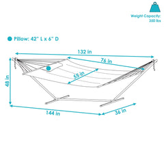 2-Person Quilted Fabric Hammock with Spreader Bars with Freestanding Stand and Detachable Pillow - 350 lb Capacity - Tidal Wave