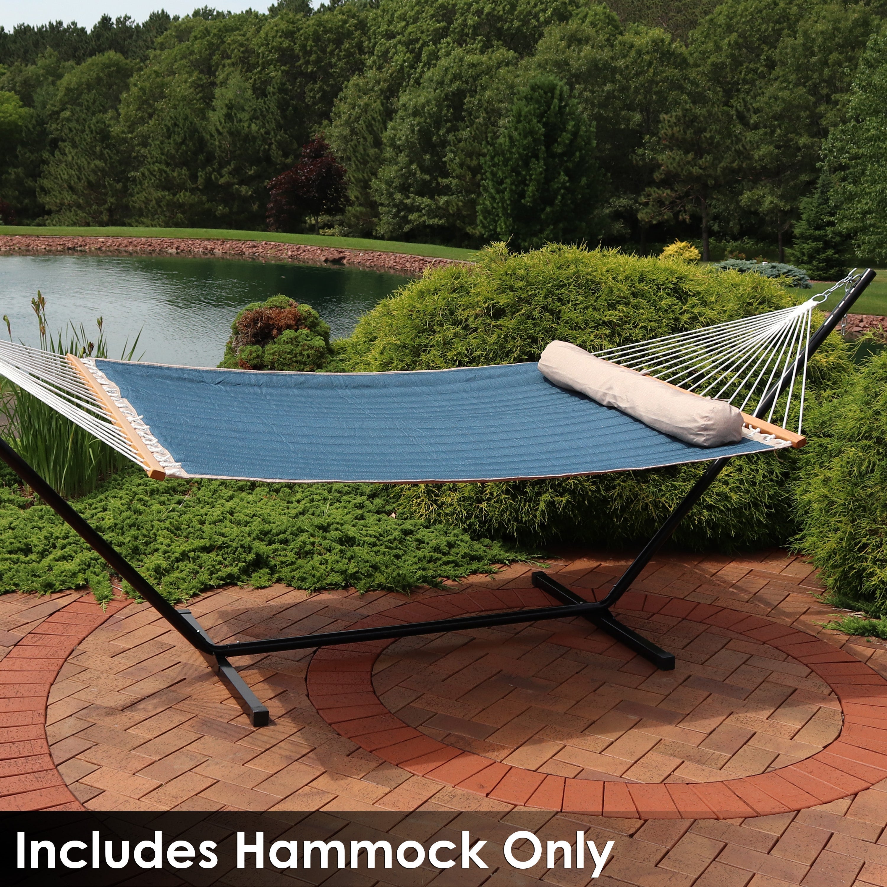  Sunnydaze Decor Two-Person Quilted Fabric Hammock with Spreader Bars and Detachable Pillow - 440 lb Weight Capacity - Red - Bonton